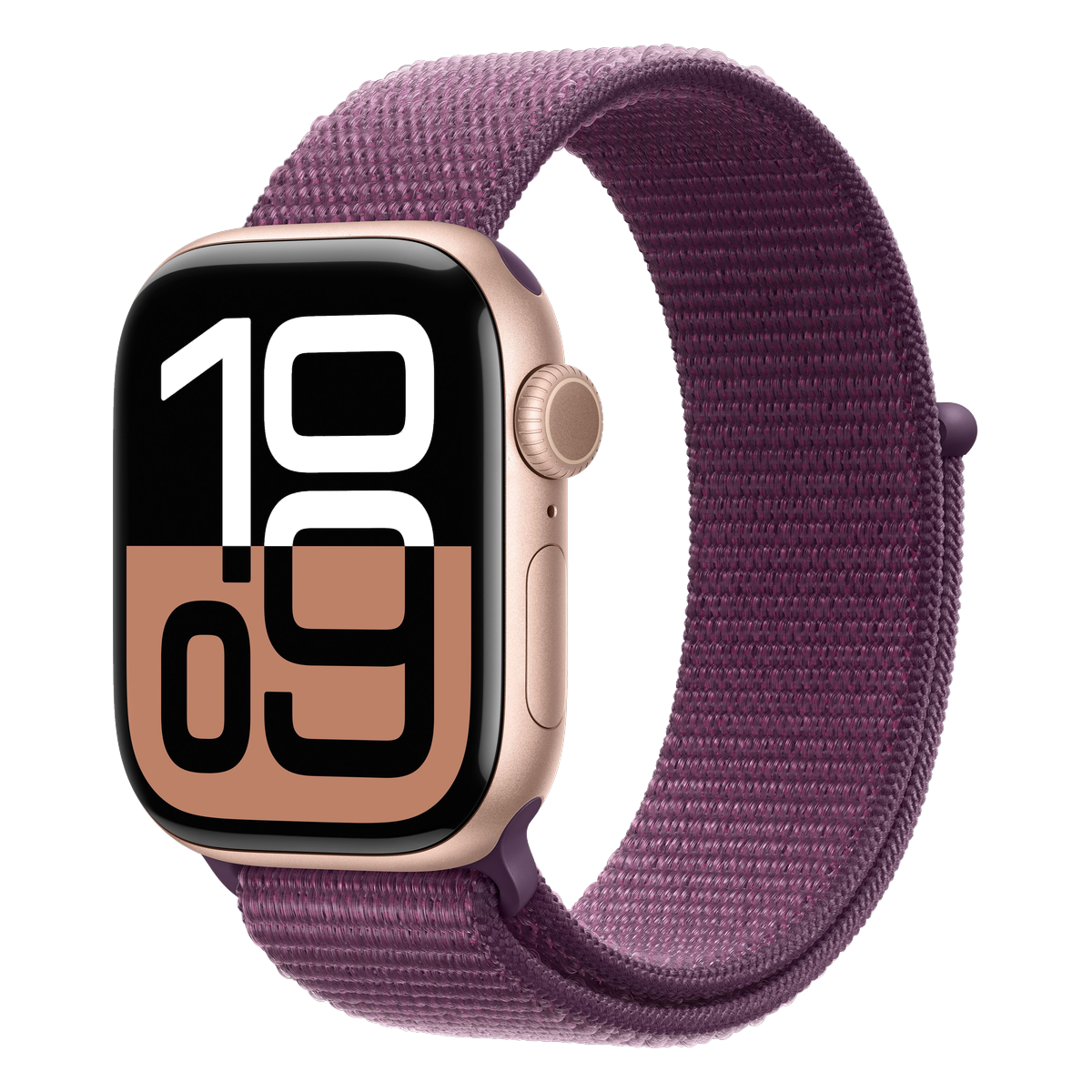 Apple Watch Series 10 42mm Rose Gold aluminium case with S/M Plum sport loop