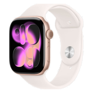 Apple Watch Series 11 46mm Rose Gold aluminium case with M/L light blush sport band