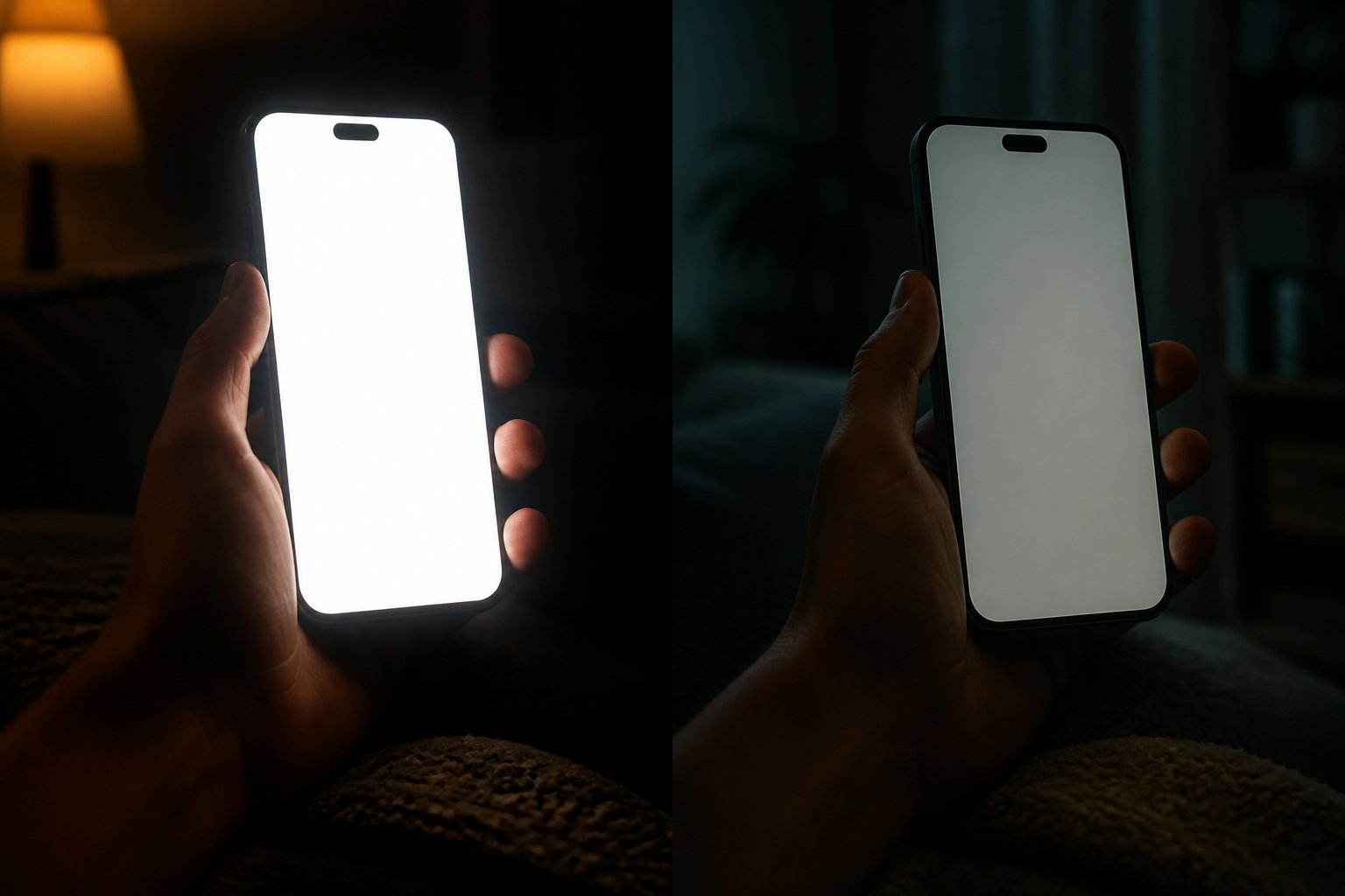Рука держит iPhone с ярким экраном