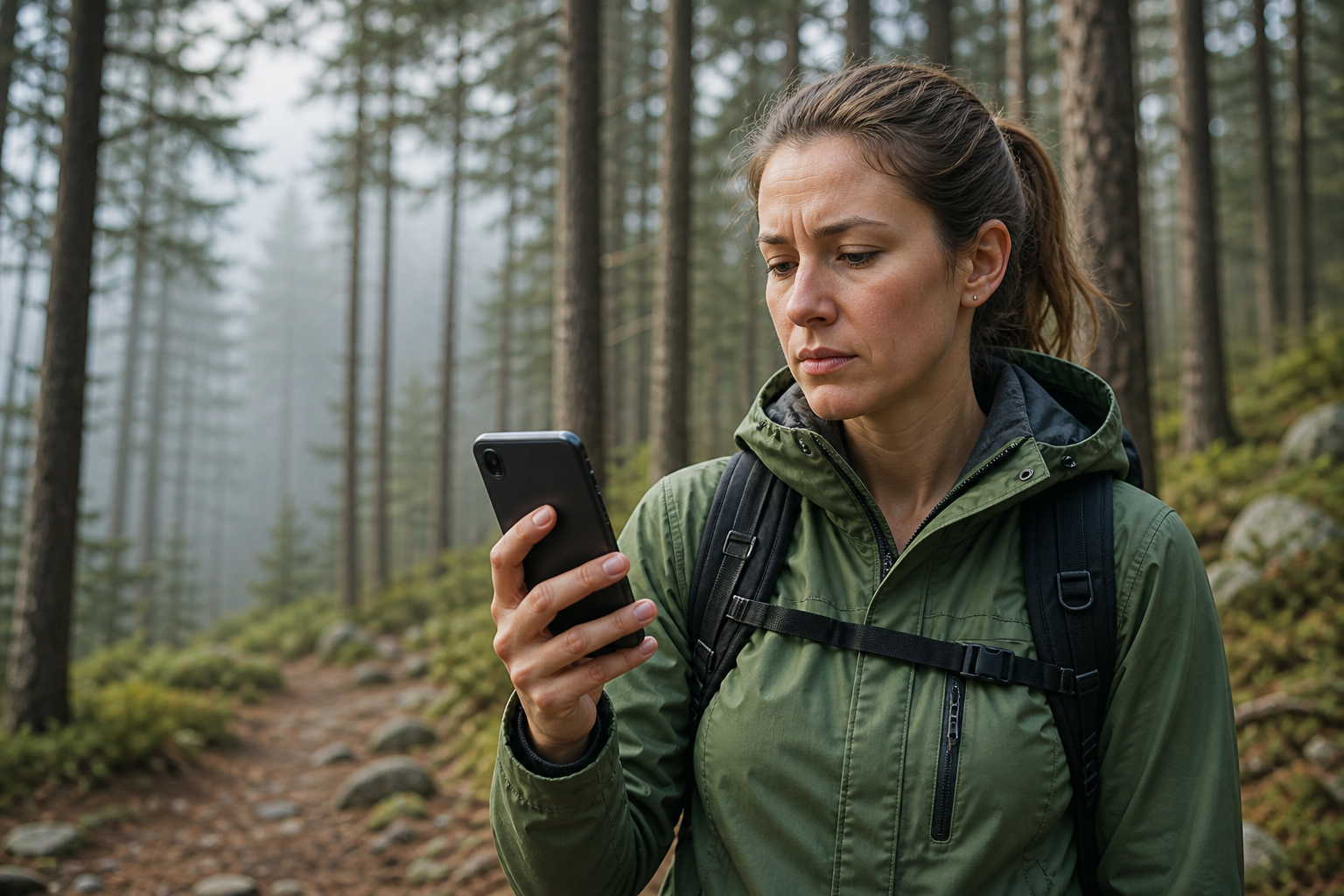 iPhone без сигнала в сосновом лесу