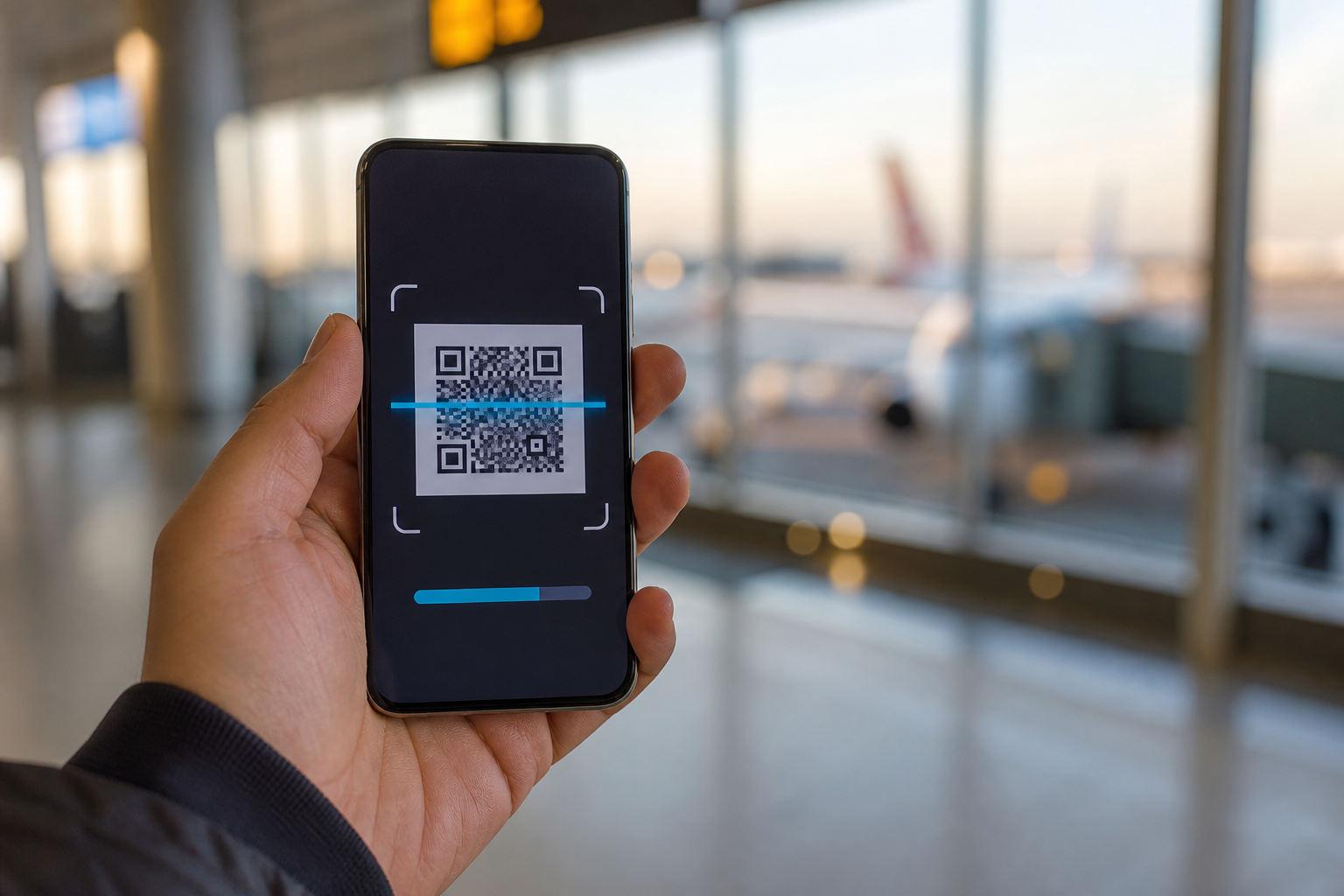 Установка eSIM по QR-коду на смартфоне в аэропорту