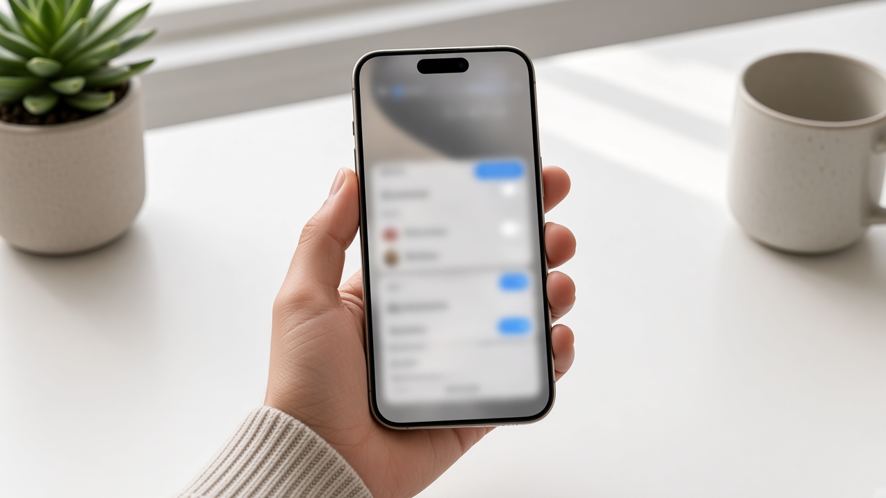 Рука держит iPhone с экраном настроек аккаунта