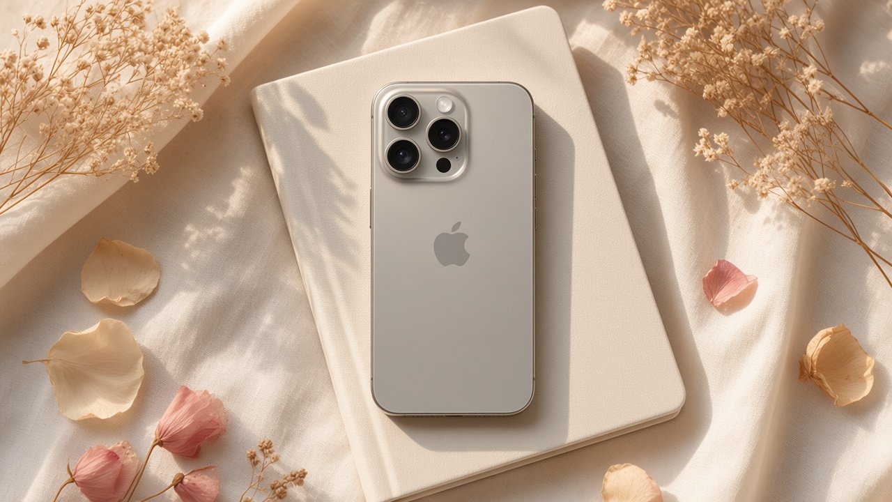 iPhone 15 Pro лежит на блокноте во время ожидания восстановления
